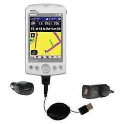 Gomadic Retractable USB Hot Sync Compact Kit with Car & Wall Charger for the Garmin iQue M3 - Brand
