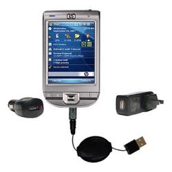 Gomadic Retractable USB Hot Sync Compact Kit with Car & Wall Charger for the HP iPaq 110 - Brand w/