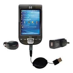 Gomadic Retractable USB Hot Sync Compact Kit with Car & Wall Charger for the HP iPaq 111 - Brand w/