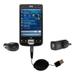 Gomadic Retractable USB Hot Sync Compact Kit with Car & Wall Charger for the HP iPaq 210 - Brand w/