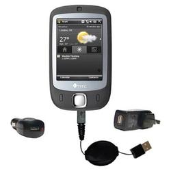 Gomadic Retractable USB Hot Sync Compact Kit with Car & Wall Charger for the HTC P3450 - Brand w/ Ti