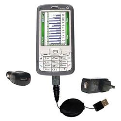 Gomadic Retractable USB Hot Sync Compact Kit with Car & Wall Charger for the HTC S720 - Brand w/ Tip