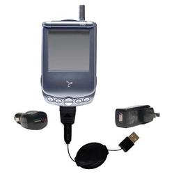 Gomadic Retractable USB Hot Sync Compact Kit with Car & Wall Charger for the Handspring Treo 180 - B