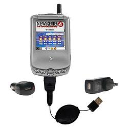Gomadic Retractable USB Hot Sync Compact Kit with Car & Wall Charger for the Handspring Treo 270 - B