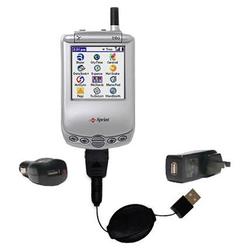 Gomadic Retractable USB Hot Sync Compact Kit with Car & Wall Charger for the Handspring Treo 300 - B
