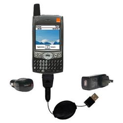 Gomadic Retractable USB Hot Sync Compact Kit with Car & Wall Charger for the Handspring Treo 600 - B