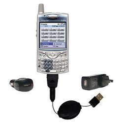 Gomadic Retractable USB Hot Sync Compact Kit with Car & Wall Charger for the Handspring Treo 650 - B