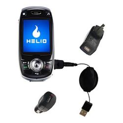 Gomadic Retractable USB Hot Sync Compact Kit with Car & Wall Charger for the Helio HERO - Brand w/ T