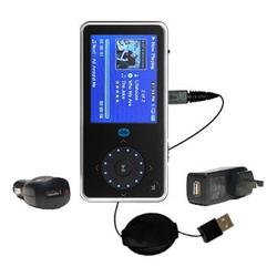 Gomadic Retractable USB Hot Sync Compact Kit with Car & Wall Charger for the Insignia NS-4V24 - Bran