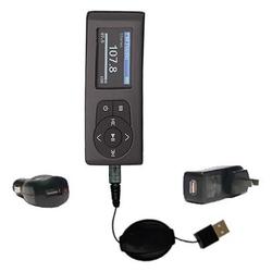 Gomadic Retractable USB Hot Sync Compact Kit with Car & Wall Charger for the Insignia NS-DA2G Sport - Gomadi