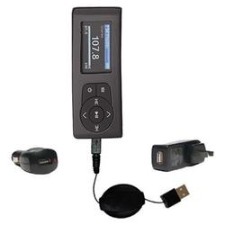 Gomadic Retractable USB Hot Sync Compact Kit with Car & Wall Charger for the Insignia Sport 1GB - Br