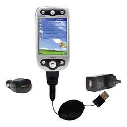 Gomadic Retractable USB Hot Sync Compact Kit with Car & Wall Charger for the Krome Navigator F1 - Br