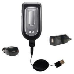 Gomadic Retractable USB Hot Sync Compact Kit with Car & Wall Charger for the LG 3450 - Brand w/ TipE