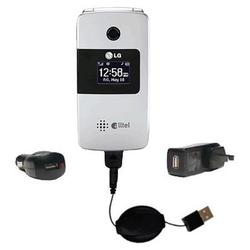 Gomadic Retractable USB Hot Sync Compact Kit with Car & Wall Charger for the LG AX275 - Brand w/ Tip