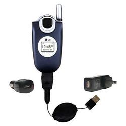Gomadic Retractable USB Hot Sync Compact Kit with Car & Wall Charger for the LG AX4750 - Brand w/ Ti