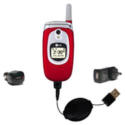 Gomadic Retractable USB Hot Sync Compact Kit with Car & Wall Charger for the LG AX5000 - Brand w/ Ti