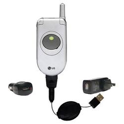 Gomadic Retractable USB Hot Sync Compact Kit with Car & Wall Charger for the LG C1300i - Brand w/ Ti
