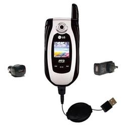 Gomadic Retractable USB Hot Sync Compact Kit with Car & Wall Charger for the LG CE 500 - Brand w/ Ti