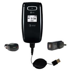 Gomadic Retractable USB Hot Sync Compact Kit with Car & Wall Charger for the LG CE110 - Brand w/ Tip