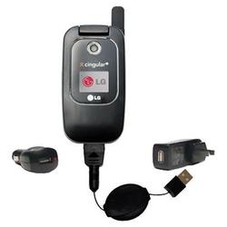 Gomadic Retractable USB Hot Sync Compact Kit with Car & Wall Charger for the LG CU400 - Brand w/ Tip