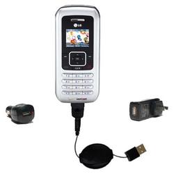Gomadic Retractable USB Hot Sync Compact Kit with Car & Wall Charger for the LG EnV - Brand w/ TipEx