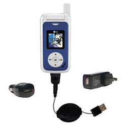 Gomadic Retractable USB Hot Sync Compact Kit with Car & Wall Charger for the LG Fusic - Brand w/ Tip