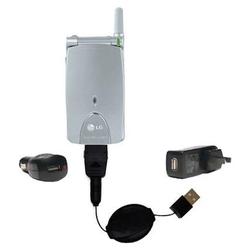 Gomadic Retractable USB Hot Sync Compact Kit with Car & Wall Charger for the LG G4010 - Brand w/ Tip
