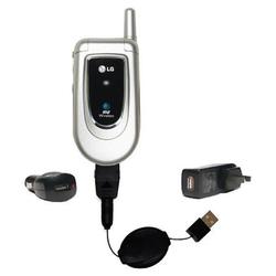 Gomadic Retractable USB Hot Sync Compact Kit with Car & Wall Charger for the LG G4020 - Brand w/ Tip