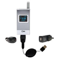 Gomadic Retractable USB Hot Sync Compact Kit with Car & Wall Charger for the LG G4050 - Brand w/ Tip
