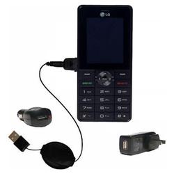 Gomadic Retractable USB Hot Sync Compact Kit with Car & Wall Charger for the LG KG320 - Brand w/ Tip