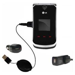 Gomadic Retractable USB Hot Sync Compact Kit with Car & Wall Charger for the LG KG810 - Brand w/ Tip