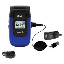 Gomadic Retractable USB Hot Sync Compact Kit with Car & Wall Charger for the LG LX-150 - Brand w/ Ti