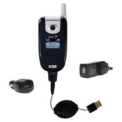 Gomadic Retractable USB Hot Sync Compact Kit with Car & Wall Charger for the LG LX-350 - Brand w/ Ti