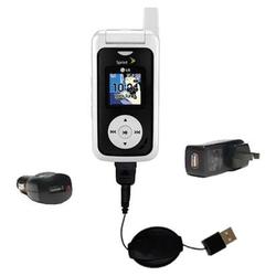 Gomadic Retractable USB Hot Sync Compact Kit with Car & Wall Charger for the LG LX-550 - Brand w/ Ti