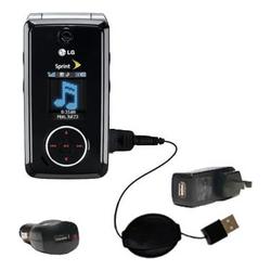 Gomadic Retractable USB Hot Sync Compact Kit with Car & Wall Charger for the LG LX570 / LX-570 - Bra