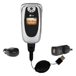 Gomadic Retractable USB Hot Sync Compact Kit with Car & Wall Charger for the LG PM-225 - Brand w/ Ti