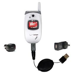 Gomadic Retractable USB Hot Sync Compact Kit with Car & Wall Charger for the LG UX245 - Brand w/ Tip