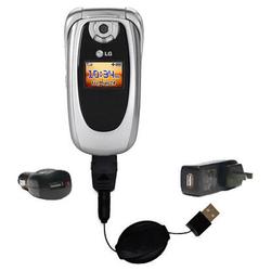 Gomadic Retractable USB Hot Sync Compact Kit with Car & Wall Charger for the LG VI-125 - Brand w/ Ti