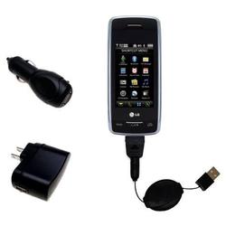 Gomadic Retractable USB Hot Sync Compact Kit with Car & Wall Charger for the LG VX10000 - Brand w/ T