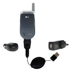 Gomadic Retractable USB Hot Sync Compact Kit with Car & Wall Charger for the LG VX3200 - Brand w/ Ti