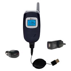 Gomadic Retractable USB Hot Sync Compact Kit with Car & Wall Charger for the LG VX3400 - Brand w/ Ti