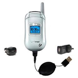 Gomadic Retractable USB Hot Sync Compact Kit with Car & Wall Charger for the LG VX3450 - Brand w/ Ti