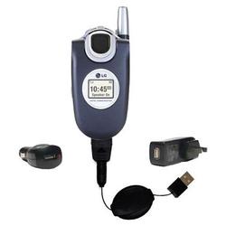 Gomadic Retractable USB Hot Sync Compact Kit with Car & Wall Charger for the LG VX4650 - Brand w/ Ti