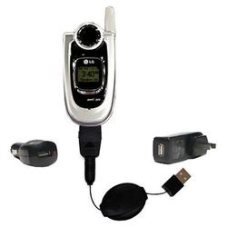 Gomadic Retractable USB Hot Sync Compact Kit with Car & Wall Charger for the LG VX4700 - Brand w/ Ti
