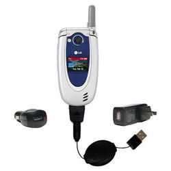 Gomadic Retractable USB Hot Sync Compact Kit with Car & Wall Charger for the LG VX5200 - Brand w/ Ti