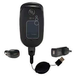 Gomadic Retractable USB Hot Sync Compact Kit with Car & Wall Charger for the LG VX5400 - Brand w/ Ti