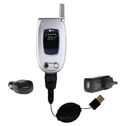 Gomadic Retractable USB Hot Sync Compact Kit with Car & Wall Charger for the LG VX6000 - Brand w/ Ti