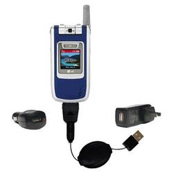 Gomadic Retractable USB Hot Sync Compact Kit with Car & Wall Charger for the LG VX7000 - Brand w/ Ti