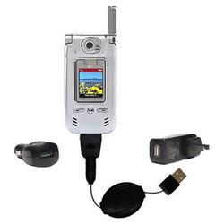 Gomadic Retractable USB Hot Sync Compact Kit with Car & Wall Charger for the LG VX8000 - Brand w/ Ti