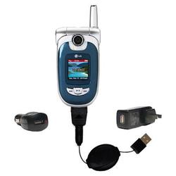 Gomadic Retractable USB Hot Sync Compact Kit with Car & Wall Charger for the LG VX8100 - Brand w/ Ti
